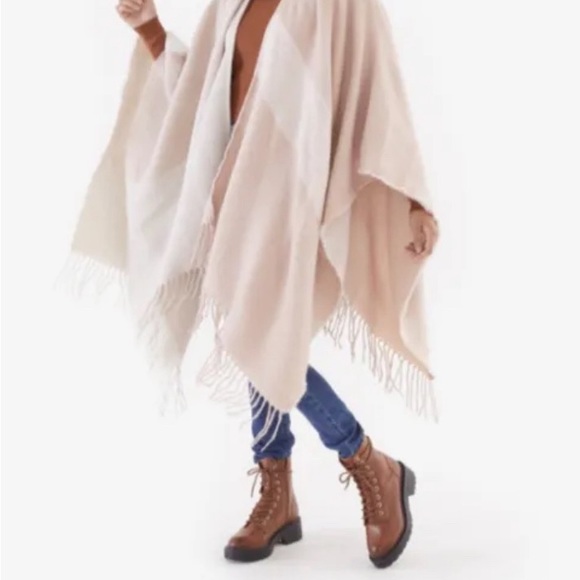 Soia & Kyo Womens Multicolor Colorblock Fringe Hem Open Front Poncho Sweater - Picture 11 of 12